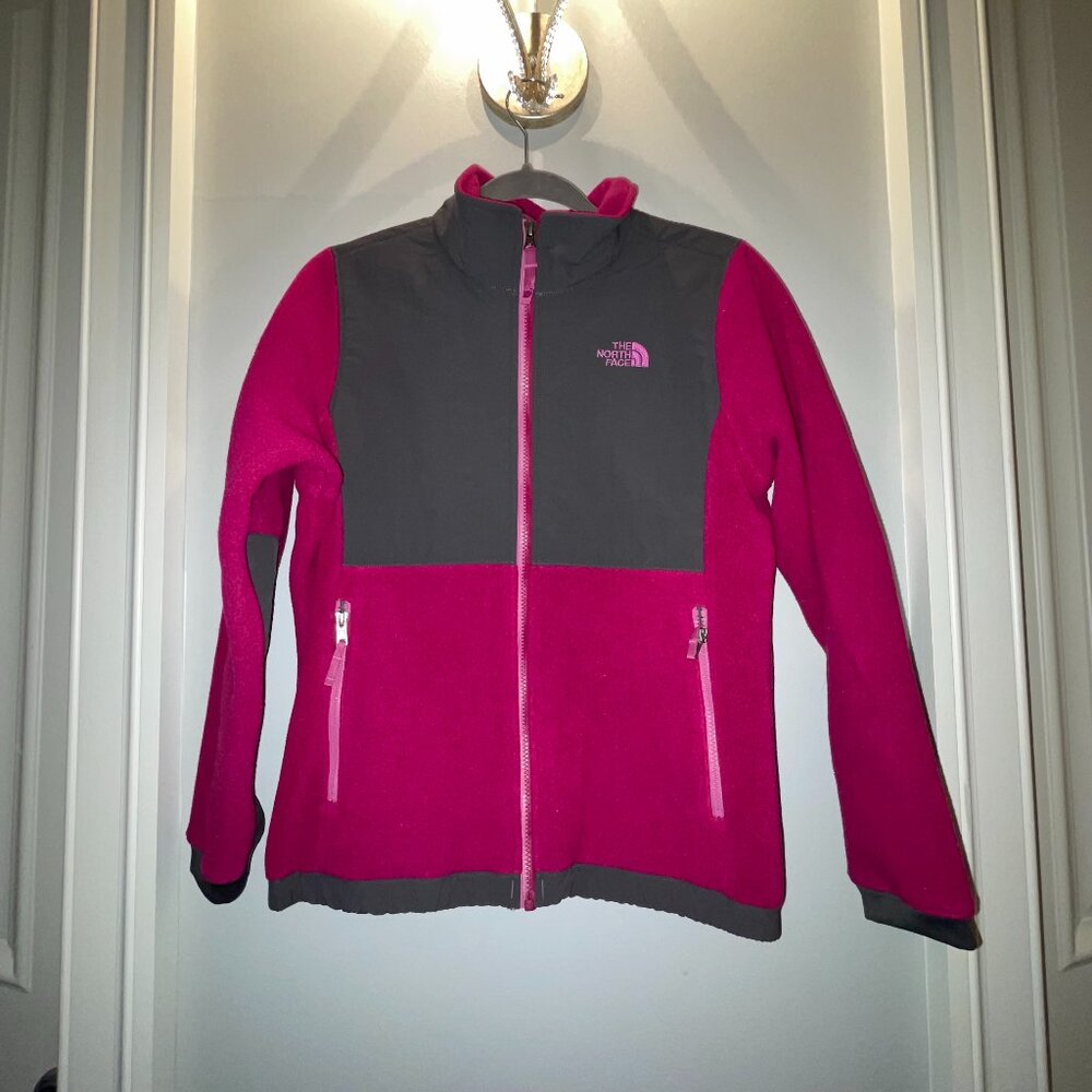 The North Face Girl's Denali Full-Zip Fleece Jacket- Pink/Gray